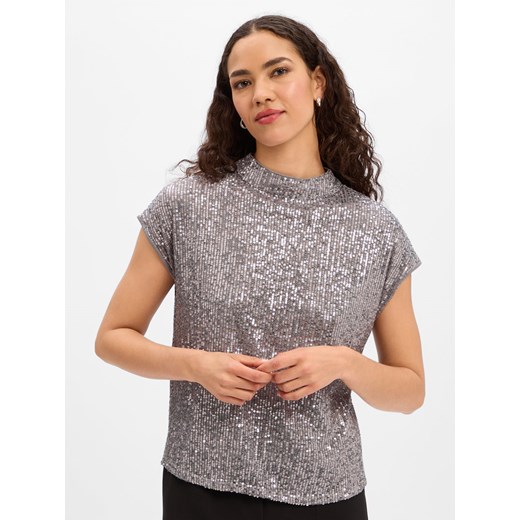 Ambiance Damska koszula z cekinami Kobiety Dzianina jasny szary jednolity ze sklepu vangraaf w kategorii Bluzki damskie - zdjęcie 187491770