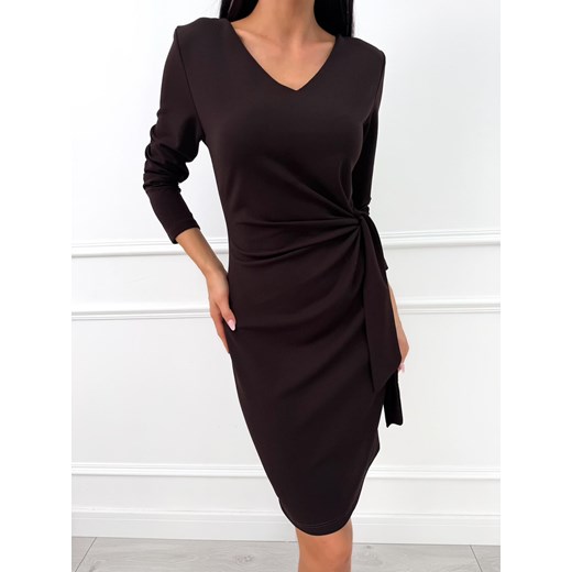 Ciemnobrązowa Sukienka z Wiązaniem ze sklepu ModnaKiecka.pl w kategorii Sukienki - zdjęcie 187492184