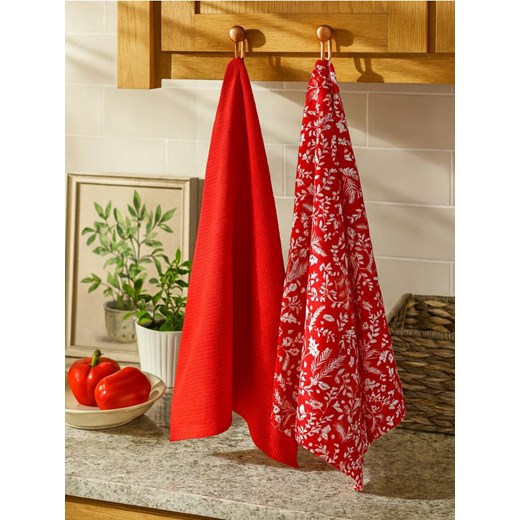 Sinsay - Ścierki kuchenne ze świątecznym motywem 2 pack - czerwony ze sklepu Sinsay w kategorii Fartuchy kuchenne - zdjęcie 187493760
