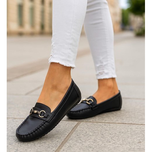 Wsuwane czarne baleriny lordsy z ozdobą /H2 18471 W7-38/ ze sklepu Pantofelek24.pl w kategorii Lordsy damskie - zdjęcie 187494733