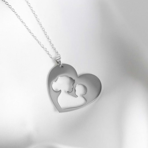 Naszyjnik duże srebrne serce mama dziecko stal chirurgiczna ze sklepu otien.com w kategorii Naszyjniki - zdjęcie 187495434
