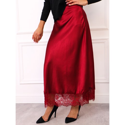 SPÓDNICA SATYNOWA MAXI ZAKOŃCZONA KORONKĄ-  BORDOWA ze sklepu olika.com.pl w kategorii Spódnice - zdjęcie 187495471