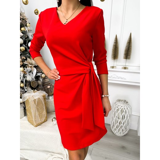 Czerwona Sukienka z Wiązaniem ze sklepu ModnaKiecka.pl w kategorii Sukienki - zdjęcie 187496202