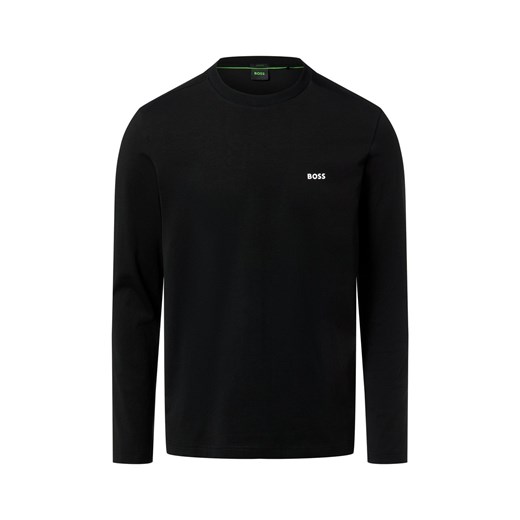 BOSS Green Męska koszula z długim rękawem Mężczyźni Bawełna czarny jednolity ze sklepu vangraaf w kategorii T-shirty męskie - zdjęcie 187496411