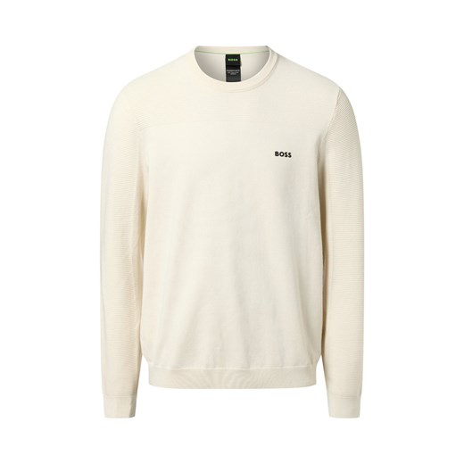 BOSS Green Męski sweter z zawartością merynosów - Momentum Mężczyźni Sztuczne włókno écru jednolity ze sklepu vangraaf w kategorii Swetry męskie - zdjęcie 187496421