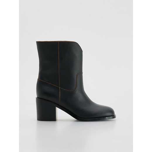 Reserved - Skórzane botki na obcasie - czarny ze sklepu Reserved w kategorii Botki - zdjęcie 187496890