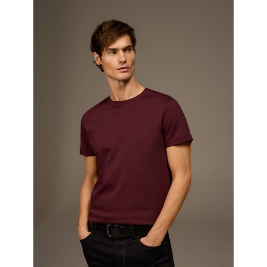 Reserved - T-shirt slim z bawełny merceryzowanej - bordowy ze sklepu Reserved w kategorii T-shirty męskie - zdjęcie 187496931
