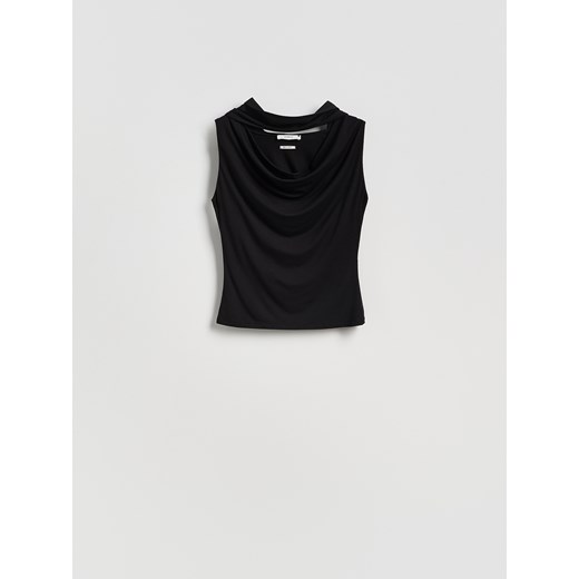 Reserved - Drapowany top z wiskozą - czarny ze sklepu Reserved w kategorii Bluzki damskie - zdjęcie 187497044