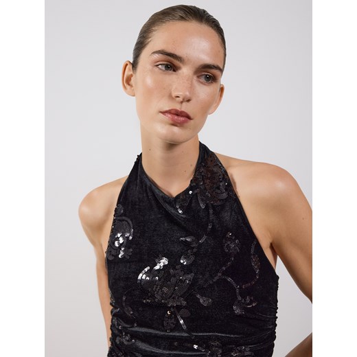 Reserved - Top halter z cekinami - czarny ze sklepu Reserved w kategorii Bluzki damskie - zdjęcie 187497051