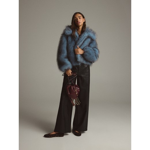 Reserved - Sztuczne futerko z kołnierzem - niebieski Reserved XL Reserved