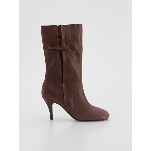 Reserved - Skórzane botki na obcasie - mahoniowy ze sklepu Reserved w kategorii Botki - zdjęcie 187497442