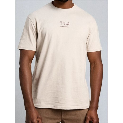 Sinsay - Bawełniana koszulka z nadrukiem - beżowy ze sklepu Sinsay w kategorii T-shirty męskie - zdjęcie 187497924