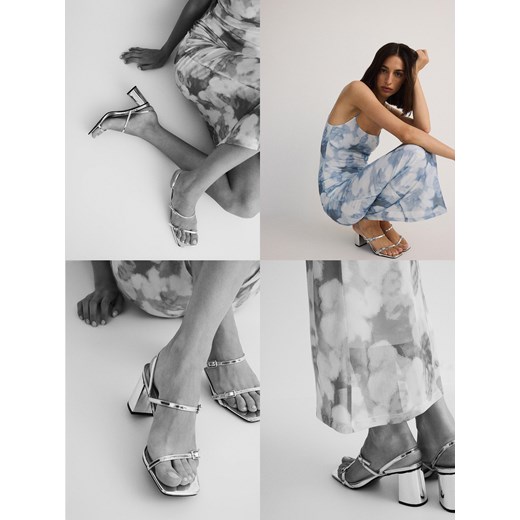 Reserved - Metaliczne sandały na klocku - srebrny ze sklepu Reserved w kategorii Sandały damskie - zdjęcie 187498574