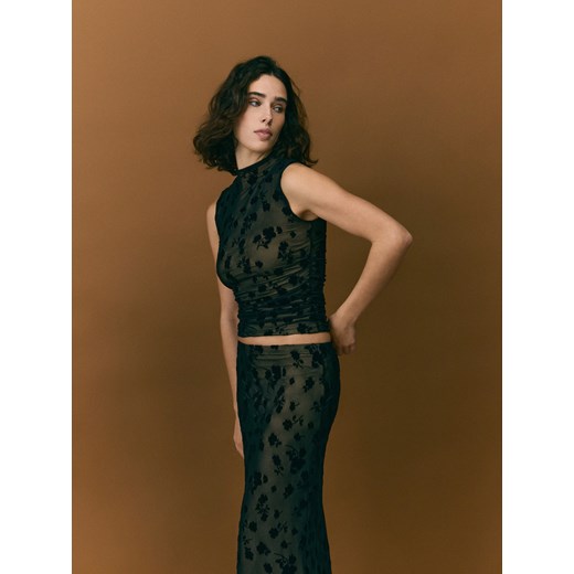 Reserved - Siateczkowy top z haftem - czarny Reserved M Reserved