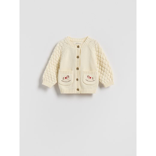 Reserved - Bawełniany kardigan z haftem - złamana biel ze sklepu Reserved w kategorii Bluzy i swetry - zdjęcie 187498614