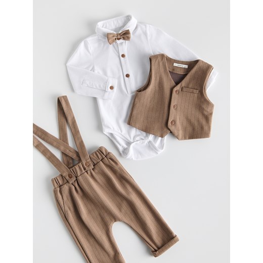 Reserved - Elegancki komplet z muszką - ciemnobrązowy ze sklepu Reserved w kategorii Komplety niemowlęce - zdjęcie 187499000