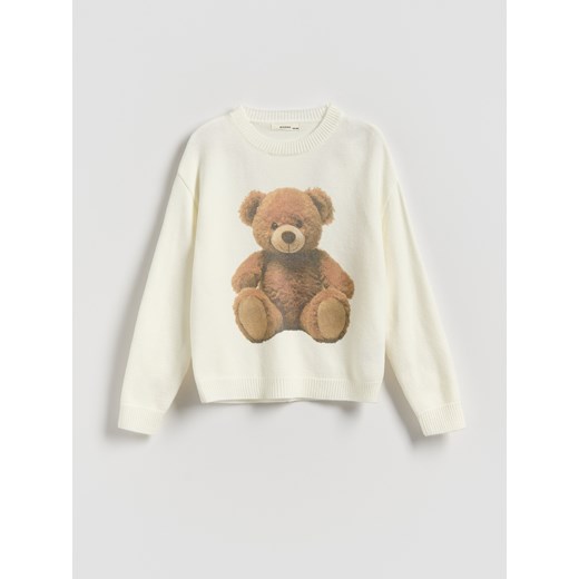 Reserved - Sweter z misiem - złamana biel ze sklepu Reserved w kategorii Swetry dziewczęce - zdjęcie 187499061