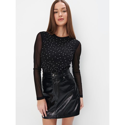 Mohito - Bluzka z dzianiny mesh - czarny ze sklepu Mohito w kategorii Bluzki damskie - zdjęcie 187499371