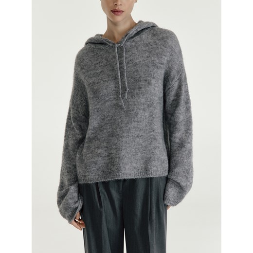 Reserved - Sweter z kapturem z wełną - szary ze sklepu Reserved w kategorii Swetry damskie - zdjęcie 187499794