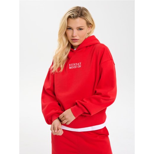Sinsay - Bluza hoodie z bawełną - czerwony ze sklepu Sinsay w kategorii Bluzy damskie - zdjęcie 187500420