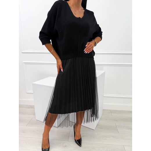 Czarna Sukienka ze Sweterkiem ze sklepu ModnaKiecka.pl w kategorii Sukienki - zdjęcie 187500992