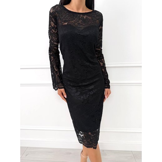 Czarna Koronkowa Sukienka Plus Size z Rozszerzanymi Rękawami ze sklepu ModnaKiecka.pl w kategorii Sukienki - zdjęcie 187501014
