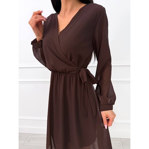 Czekoladowa Szyfonowa Sukienka z Kopertowym Dekoltem Modnakiecka.pl 44 ModnaKiecka.pl