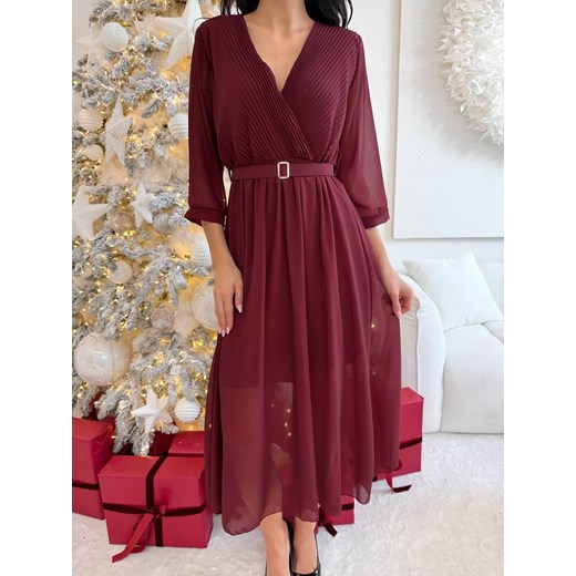 Ciemnobordowa Sukienka z Paskiem ze sklepu ModnaKiecka.pl w kategorii Sukienki - zdjęcie 187501054