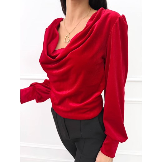 Czerwona Welurowa Bluzka z Lejącym Dekoltem Modnakiecka.pl 44 ModnaKiecka.pl