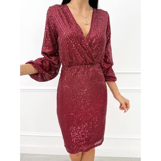 Bordowa Kopertowa Cekinowa Sukienka Modnakiecka.pl 44 ModnaKiecka.pl
