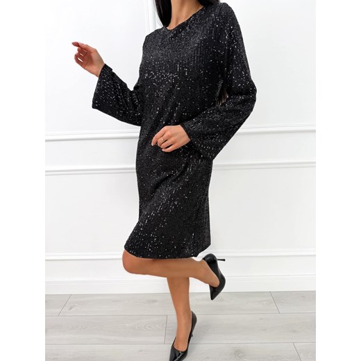 Czarna Cekinowa Sukienka z Kokardą Modnakiecka.pl 44 ModnaKiecka.pl
