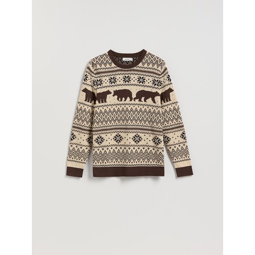 Reserved - Sweter ze świątecznym motywem - kremowy ze sklepu Reserved w kategorii Swetry męskie - zdjęcie 187501380