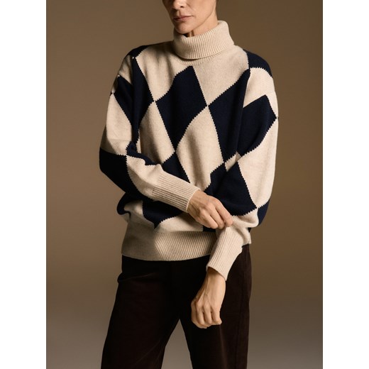 Reserved - Wełniany golf w romby - wielobarwny ze sklepu Reserved w kategorii Swetry damskie - zdjęcie 187501391