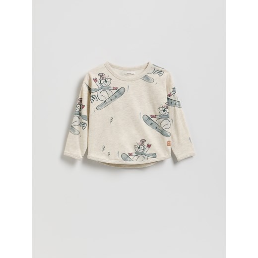 Reserved - Bawełniany longsleeve z nadrukiem - beżowy ze sklepu Reserved w kategorii T-shirty chłopięce - zdjęcie 187501464