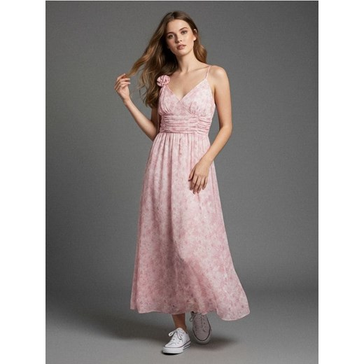 Sinsay - Sukienka midi w kwiaty z marszczeniami - wielobarwny ze sklepu Sinsay w kategorii Sukienki - zdjęcie 187501603