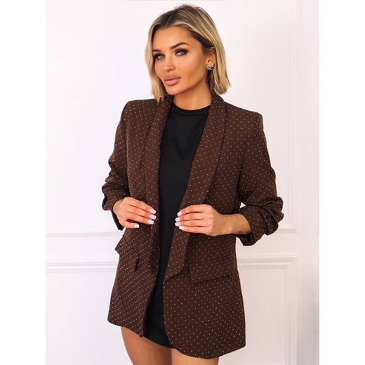 MARYNARKA ZDOBIONA CYRKONIAMI- CZEKOLADOWA ze sklepu olika.com.pl w kategorii Marynarki damskie - zdjęcie 187503113