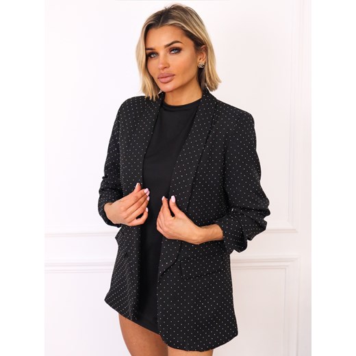 MARYNARKA ZDOBIONA CYRKONIAMI- CZARNA ze sklepu olika.com.pl w kategorii Marynarki damskie - zdjęcie 187503121