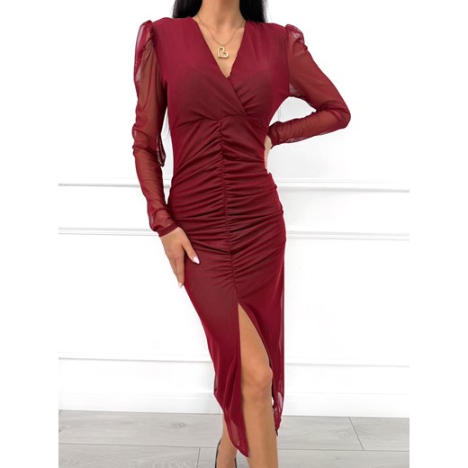 Bordowa Sukienka z Marszczeniem ze sklepu ModnaKiecka.pl w kategorii Sukienki - zdjęcie 187503312