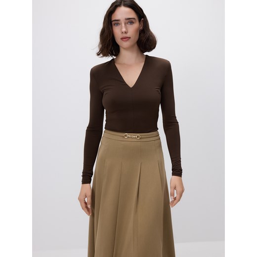 Reserved - Body z długim rękawem - ciemnobrązowy ze sklepu Reserved w kategorii Body damskie - zdjęcie 187503473