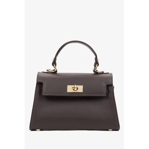 Estro: Ciemnobrązowa torebka damska kuferek z włoskiej skóry naturalnej Premium ze złotymi okuciami ze sklepu Estro w kategorii Kuferki - zdjęcie 187503681