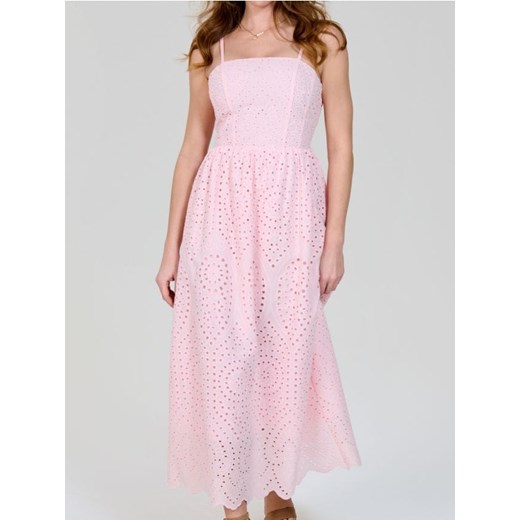 Sinsay - Bawełniana ażurowa sukienka midi - różowy ze sklepu Sinsay w kategorii Sukienki - zdjęcie 187504001