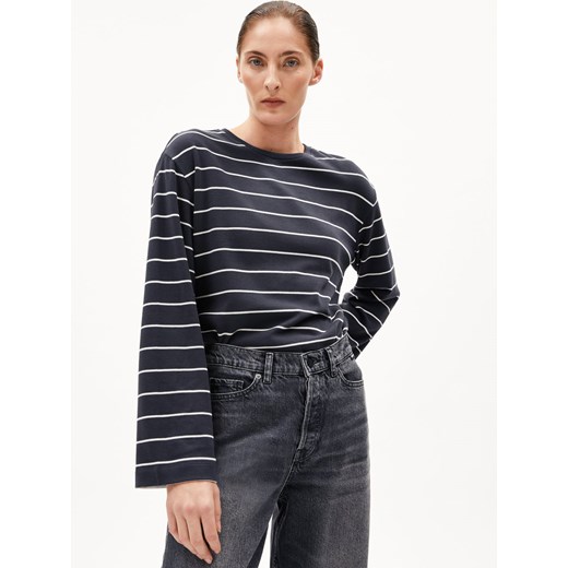 ARMEDANGELS Damska koszulka z długim rękawem - Marynaa Kobiety Bawełna antracytowy w paski ze sklepu vangraaf w kategorii Bluzki damskie - zdjęcie 187506770