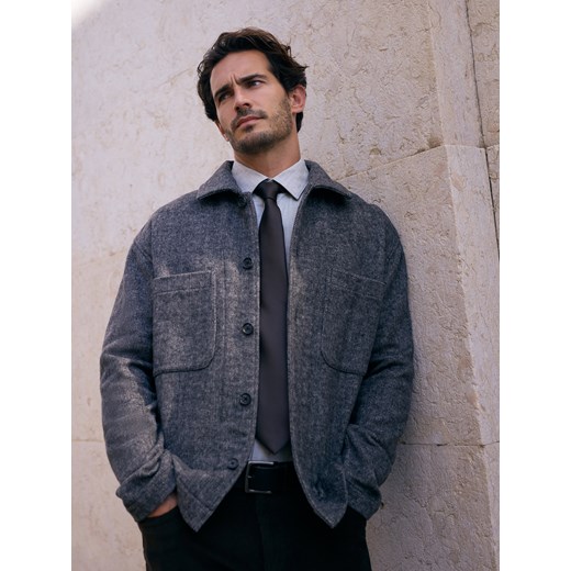 Reserved - Koszula comfort z dodatkiem wełny - ciemnoszary ze sklepu Reserved w kategorii Koszule męskie - zdjęcie 187507293