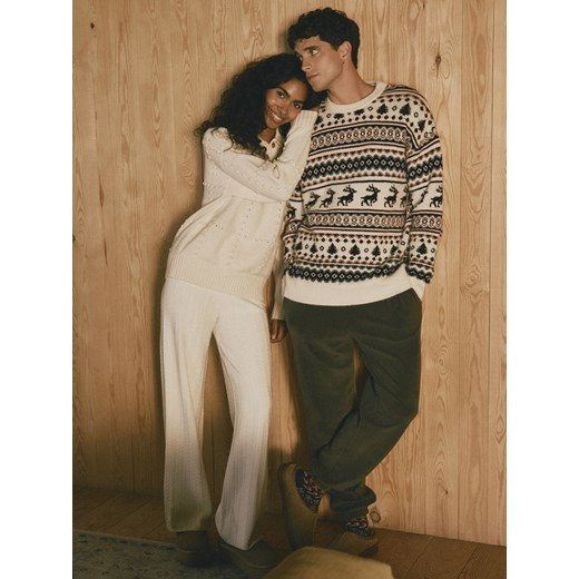 Reserved - Dzianinowe spodnie - kremowy ze sklepu Reserved w kategorii Spodnie damskie - zdjęcie 187507354