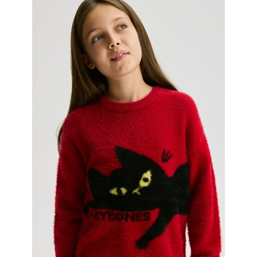 Reserved - Sweter z dzianiny z długim włosem - czerwony ze sklepu Reserved w kategorii Swetry dziewczęce - zdjęcie 187507643