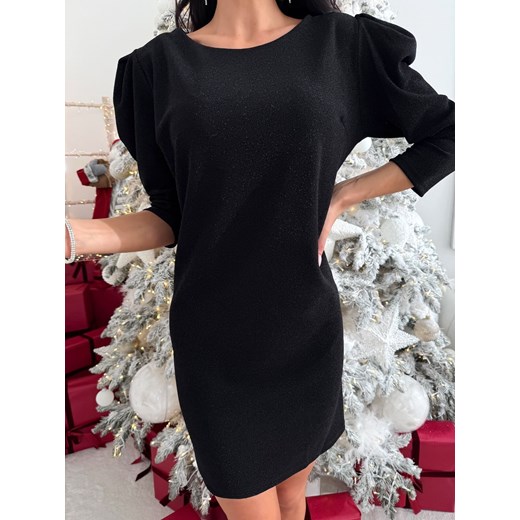 Czarna Prosta Połyskująca Sukienka ze sklepu ModnaKiecka.pl w kategorii Sukienki - zdjęcie 187508440