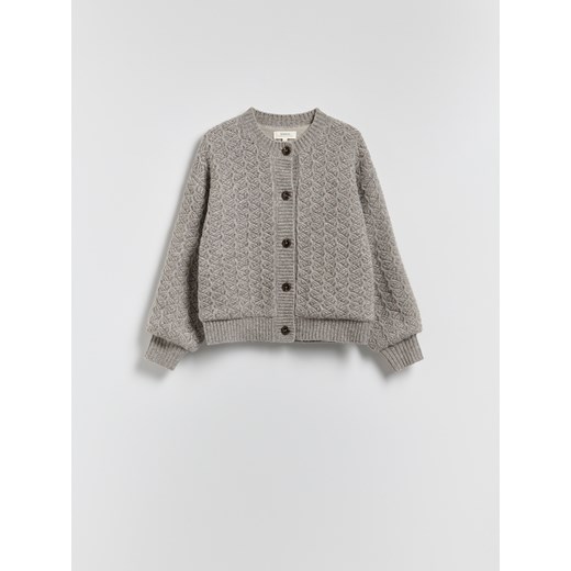 Reserved - Strukturalny kardigan z wełną - brązowy ze sklepu Reserved w kategorii Swetry damskie - zdjęcie 187510291
