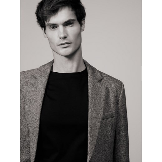 Reserved - T-shirt slim z bawełny merceryzowanej - czarny ze sklepu Reserved w kategorii T-shirty męskie - zdjęcie 187510422