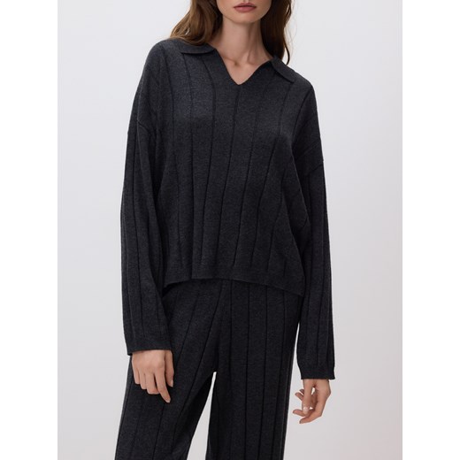 Reserved - Sweter polo z wełną - ciemnoszary ze sklepu Reserved w kategorii Swetry damskie - zdjęcie 187510561