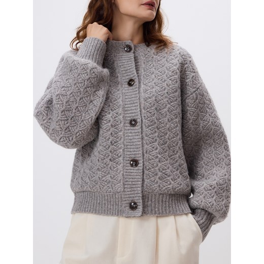 Reserved - Strukturalny kardigan z wełną - brązowy ze sklepu Reserved w kategorii Swetry damskie - zdjęcie 187511024